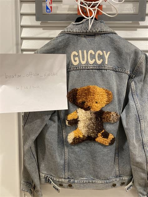 gucci teddy bear jean jacket|harry styles Gucci bear.